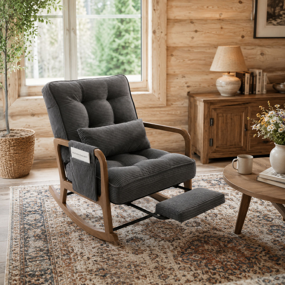 MIRA - Rocking chair velours & bois