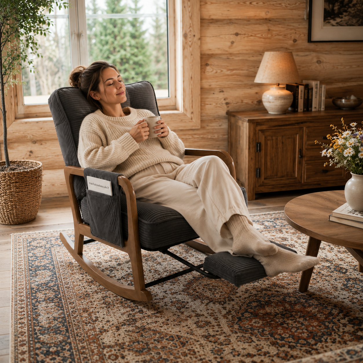 MIRA - Rocking chair velours & bois