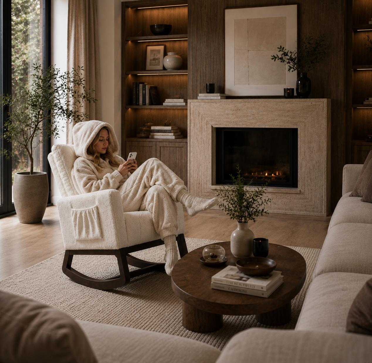 LOLA - Rocking chair flanelle neige