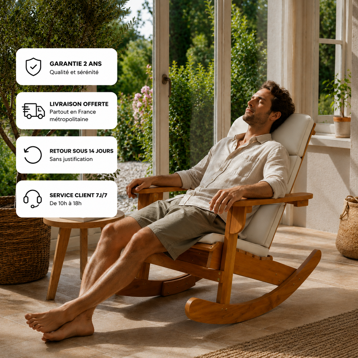 Rocking Chair TOPA en bois d'acacia & Coussin