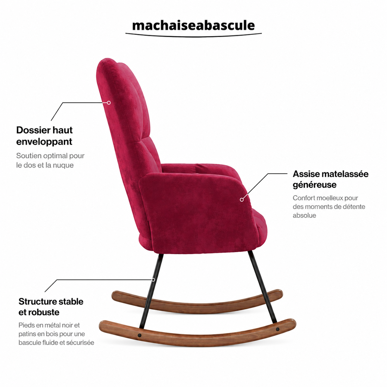 Rocking Chair NUA Tissu velours et bois massif