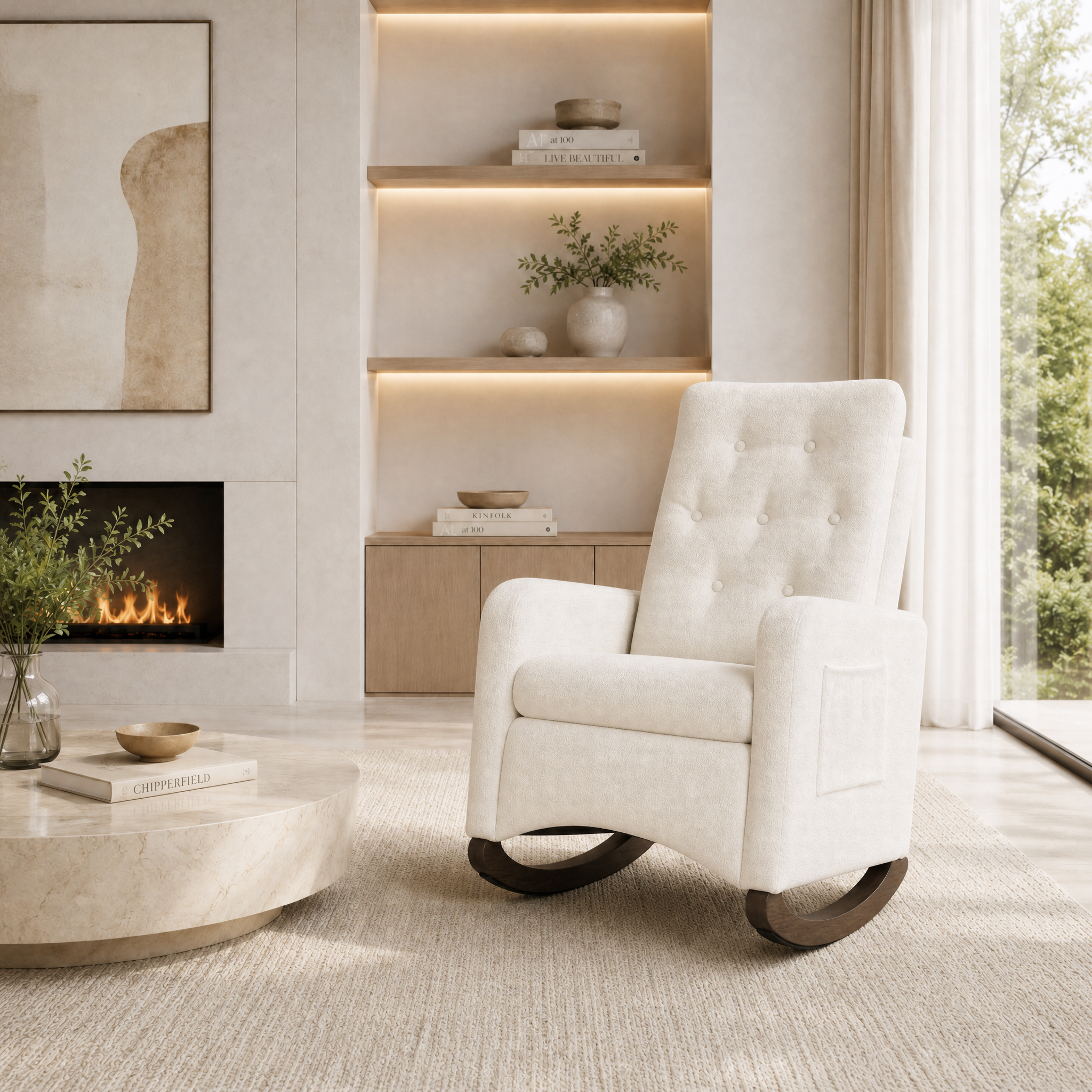 Rocking Chair NUBI Dossier Velour et Hévea