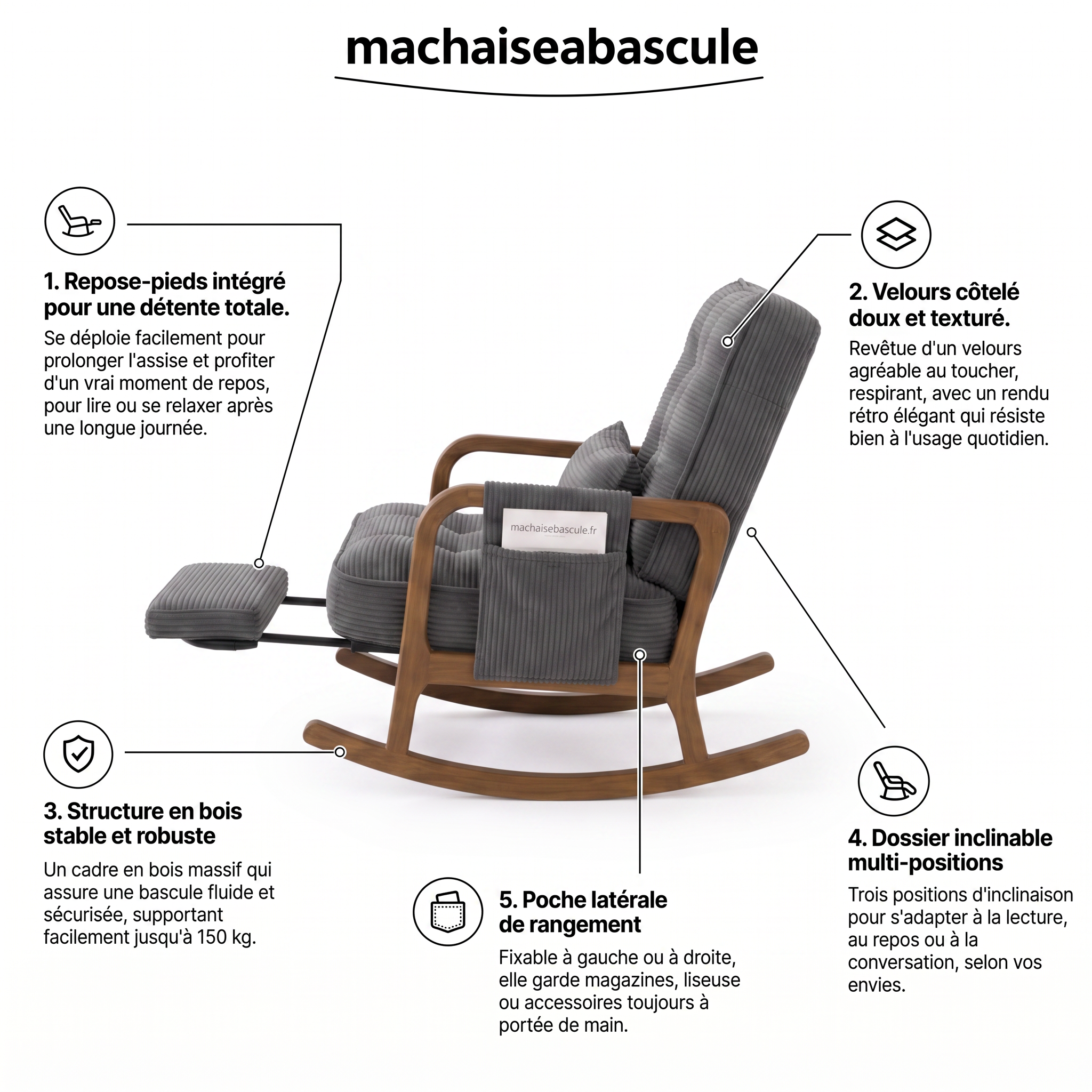MIRA - Rocking chair velours & bois