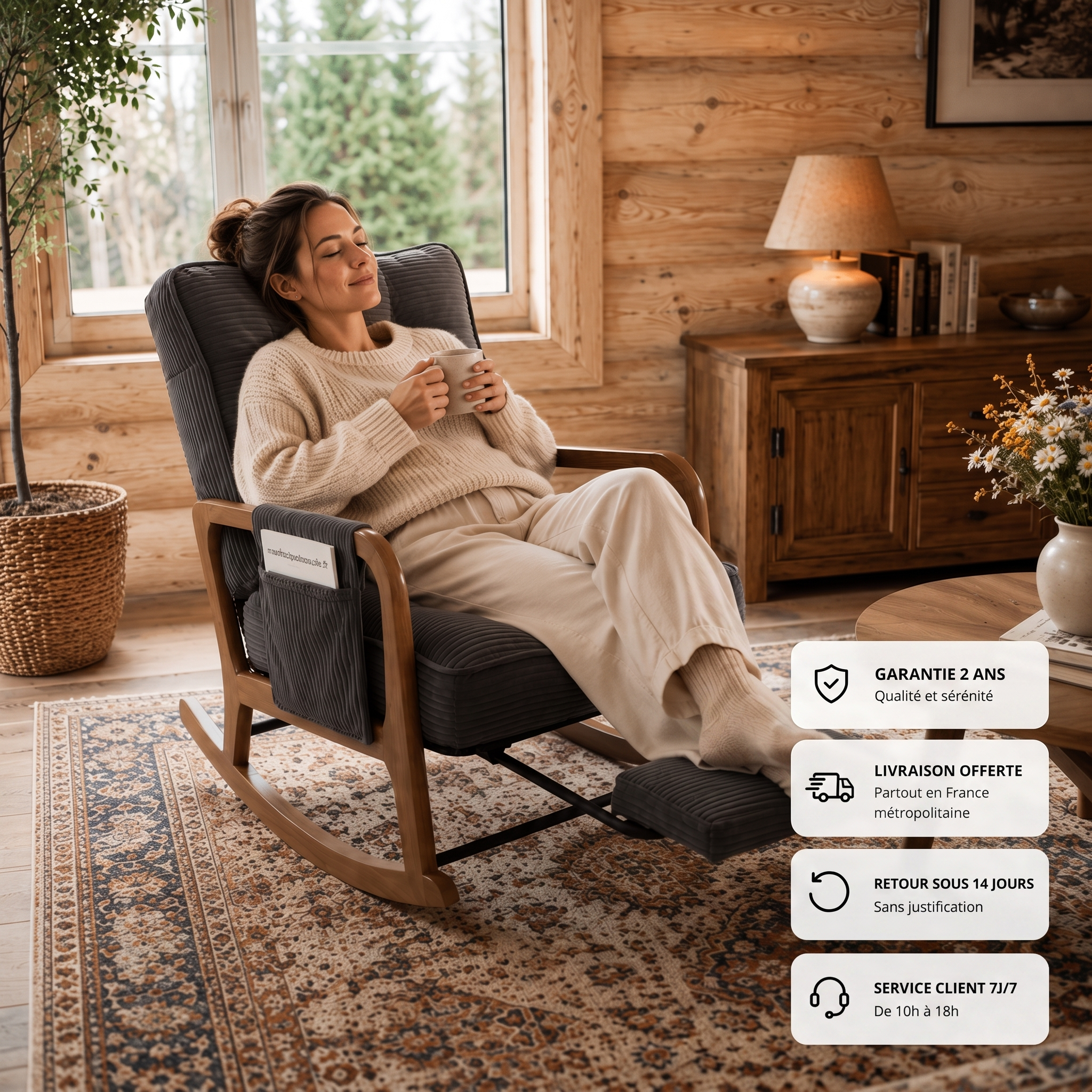 MIRA - Rocking chair velours & bois