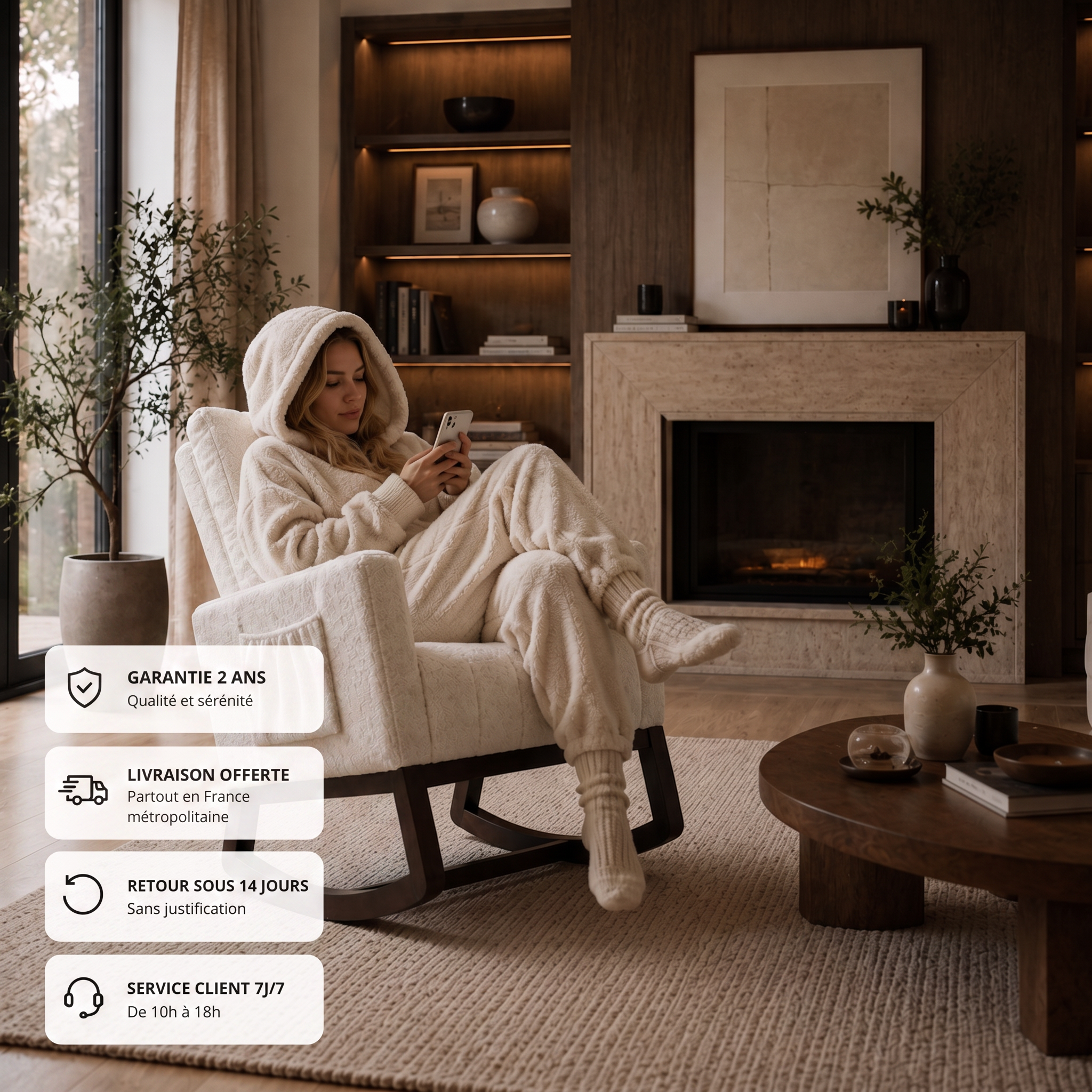 LOLA - Rocking chair flanelle neige