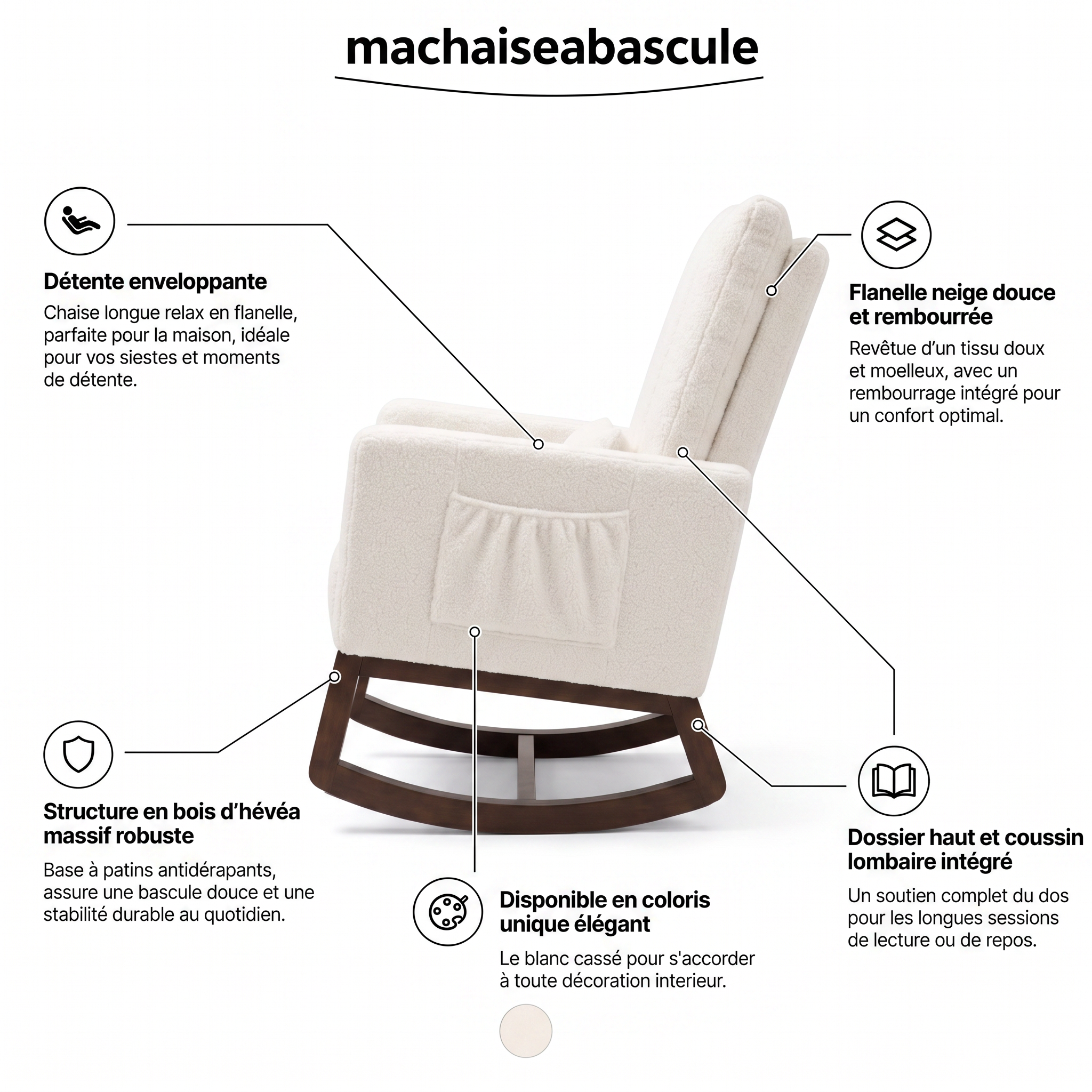 LOLA - Rocking chair flanelle neige
