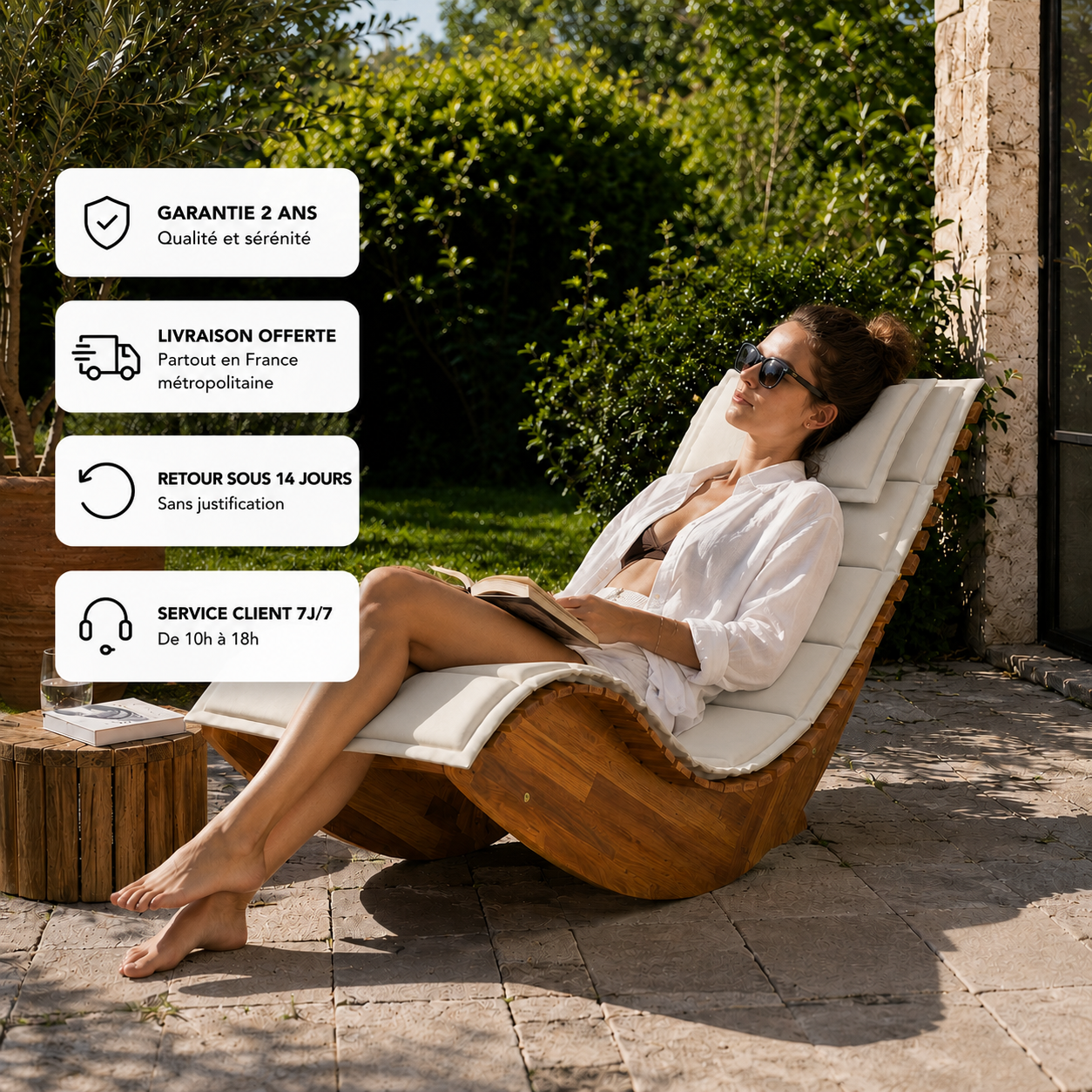 Rocking Chair BEA en avant allongé en Bois d'Acacia