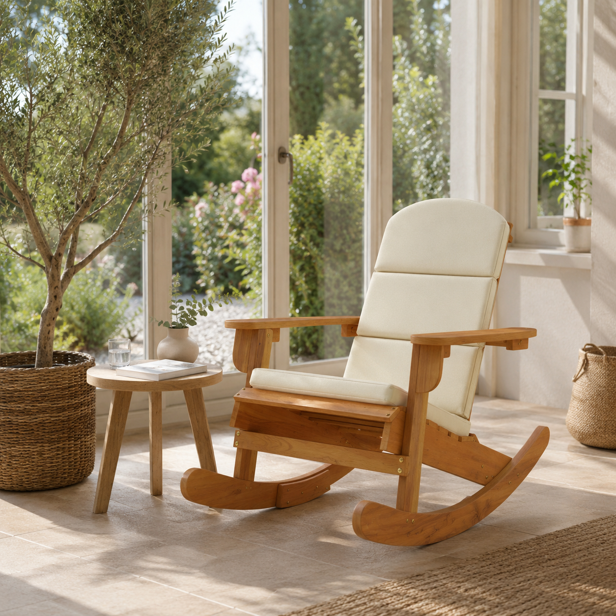 Rocking Chair TOPA en bois d'acacia & Coussin
