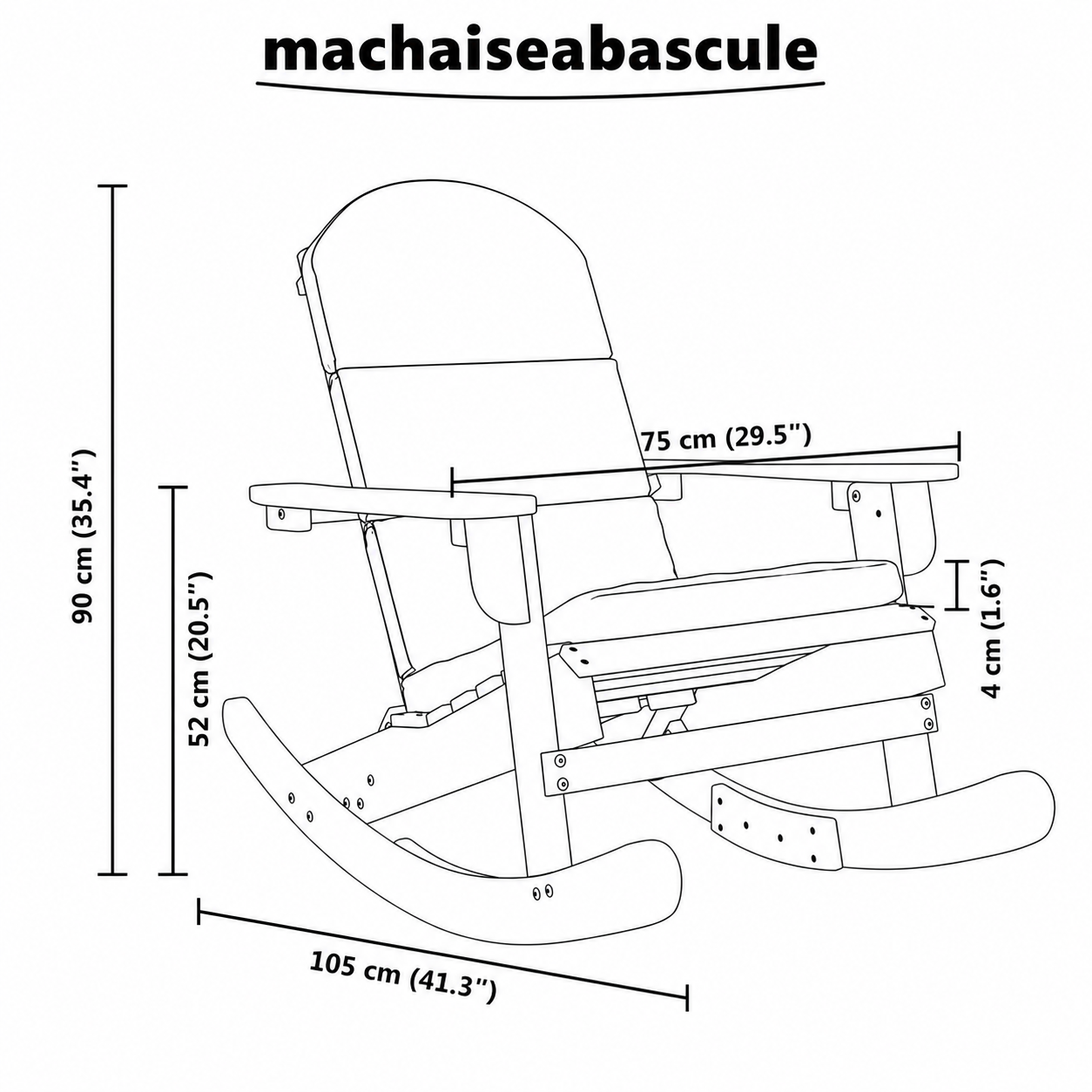 Rocking Chair TOPA en bois d'acacia & Coussin