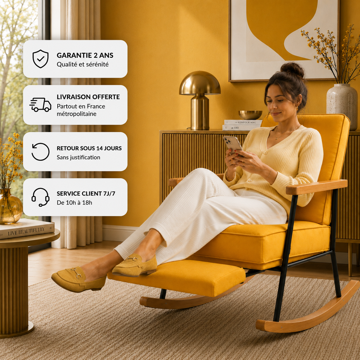 Rocking Chair YELO en coton-lin
