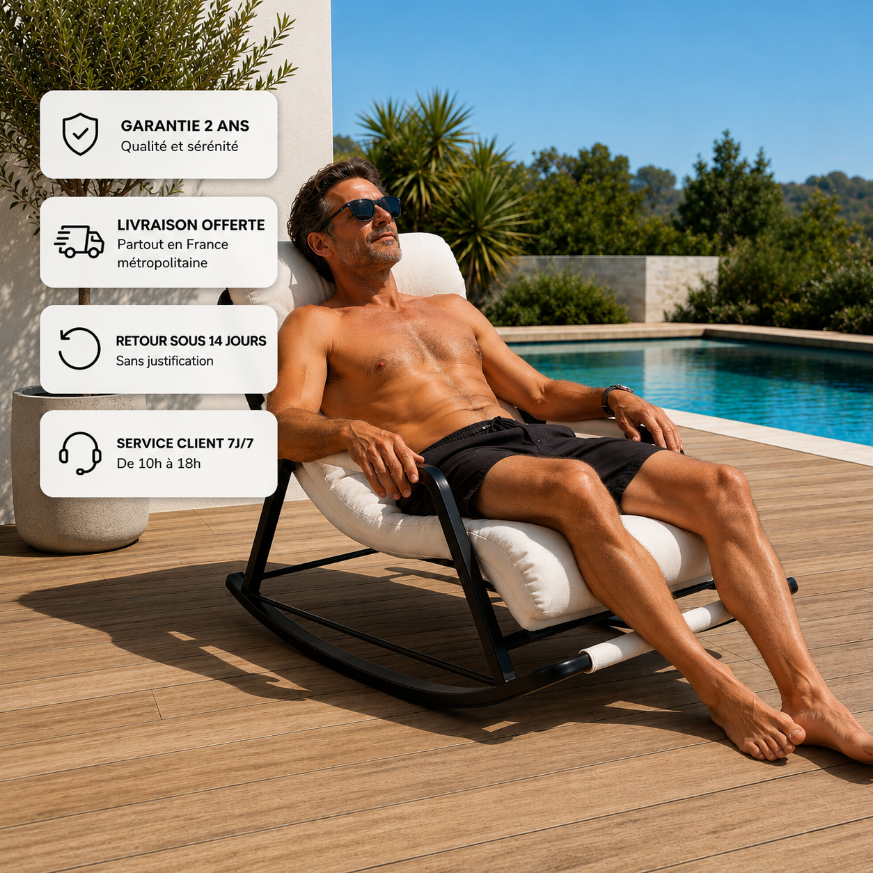 Rocking Chair OKLO en tissu capitonné