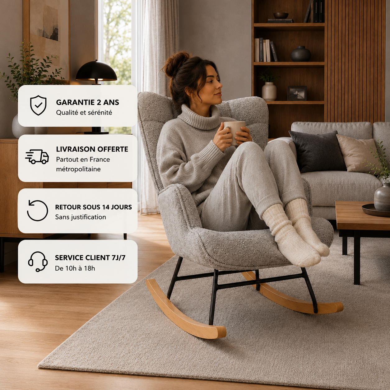 Rocking Chair NEVA en tissu teddy