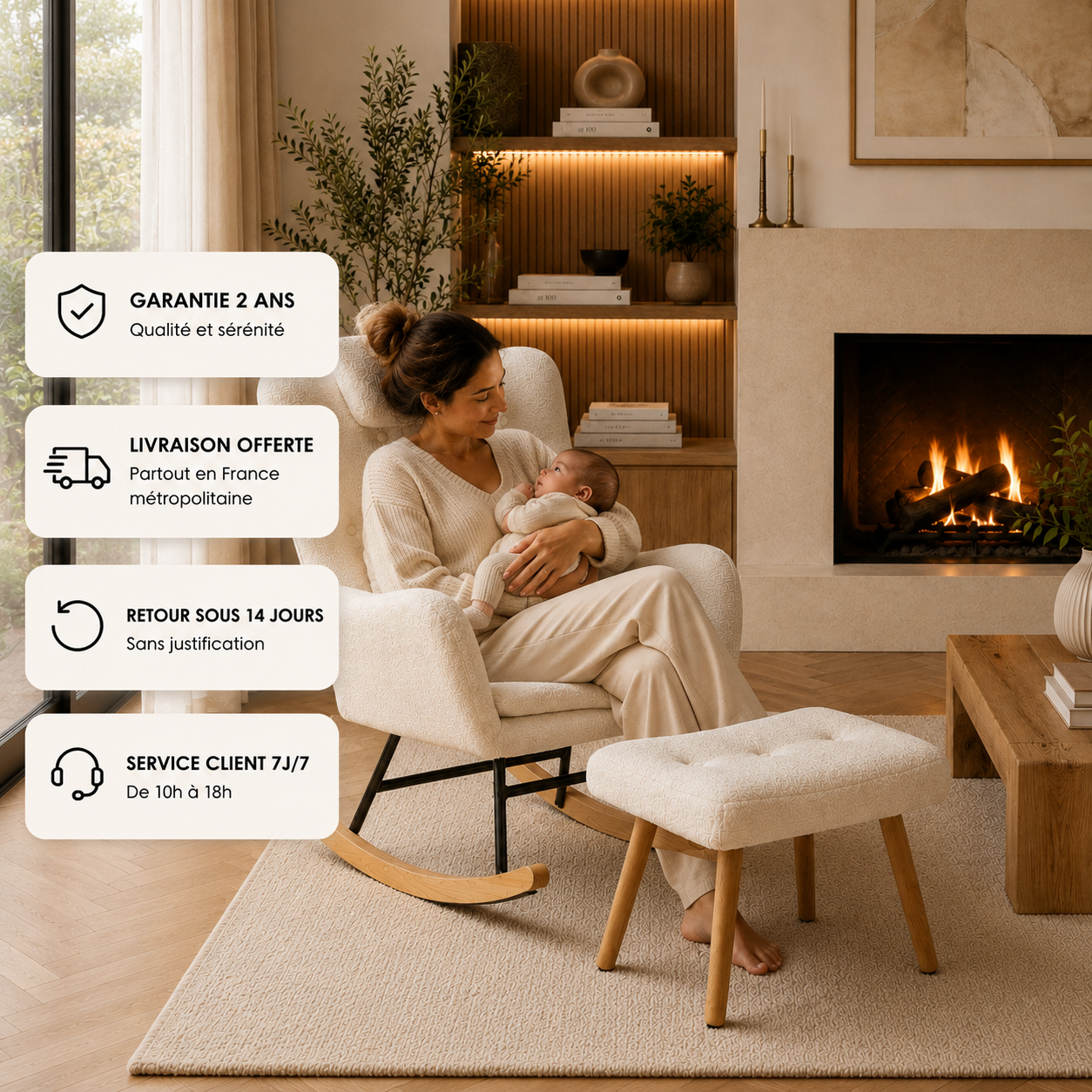 Rocking Chair ALBA en tissu teddy