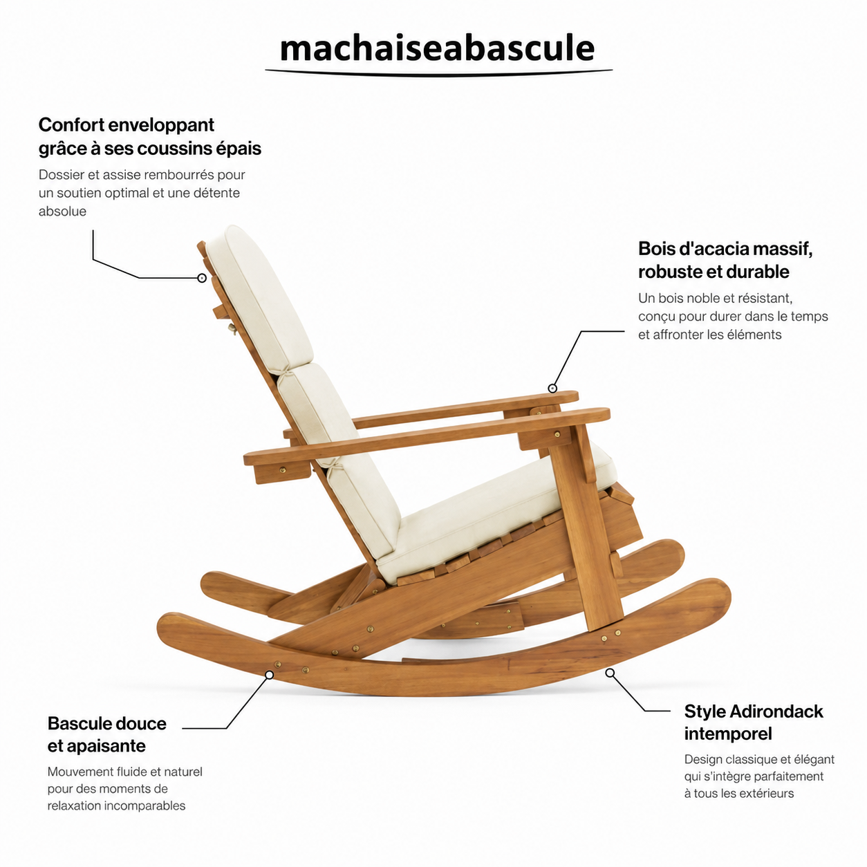 Rocking Chair TOPA en bois d'acacia & Coussin