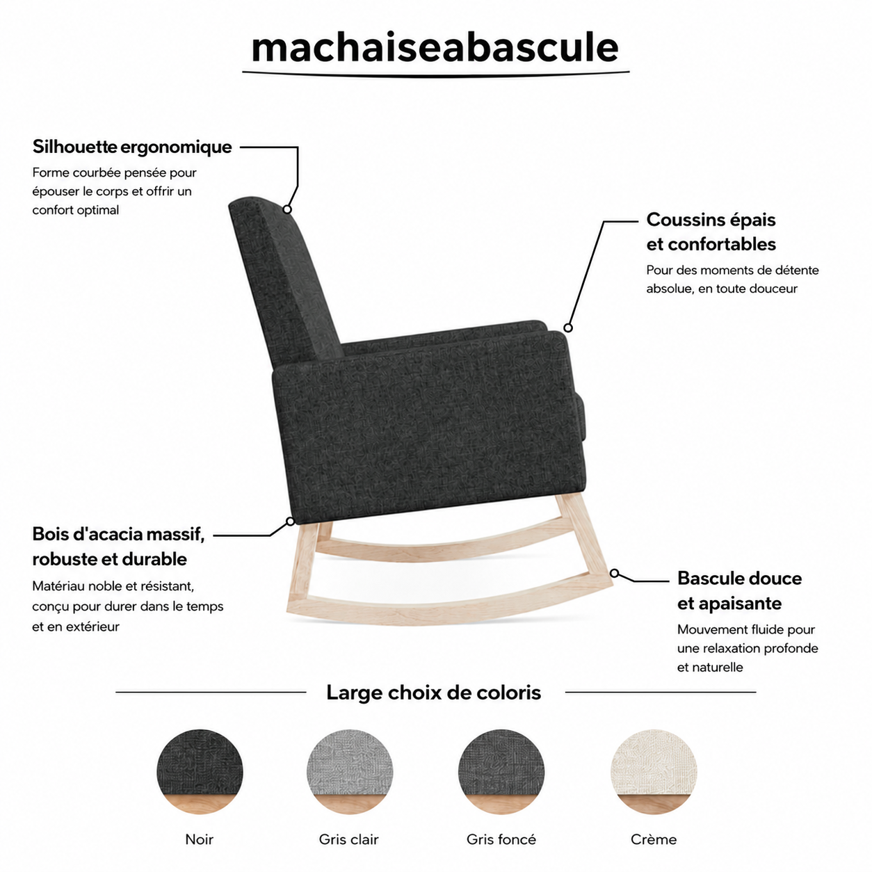 Rocking Chair AKAU tissu compact et bois massif