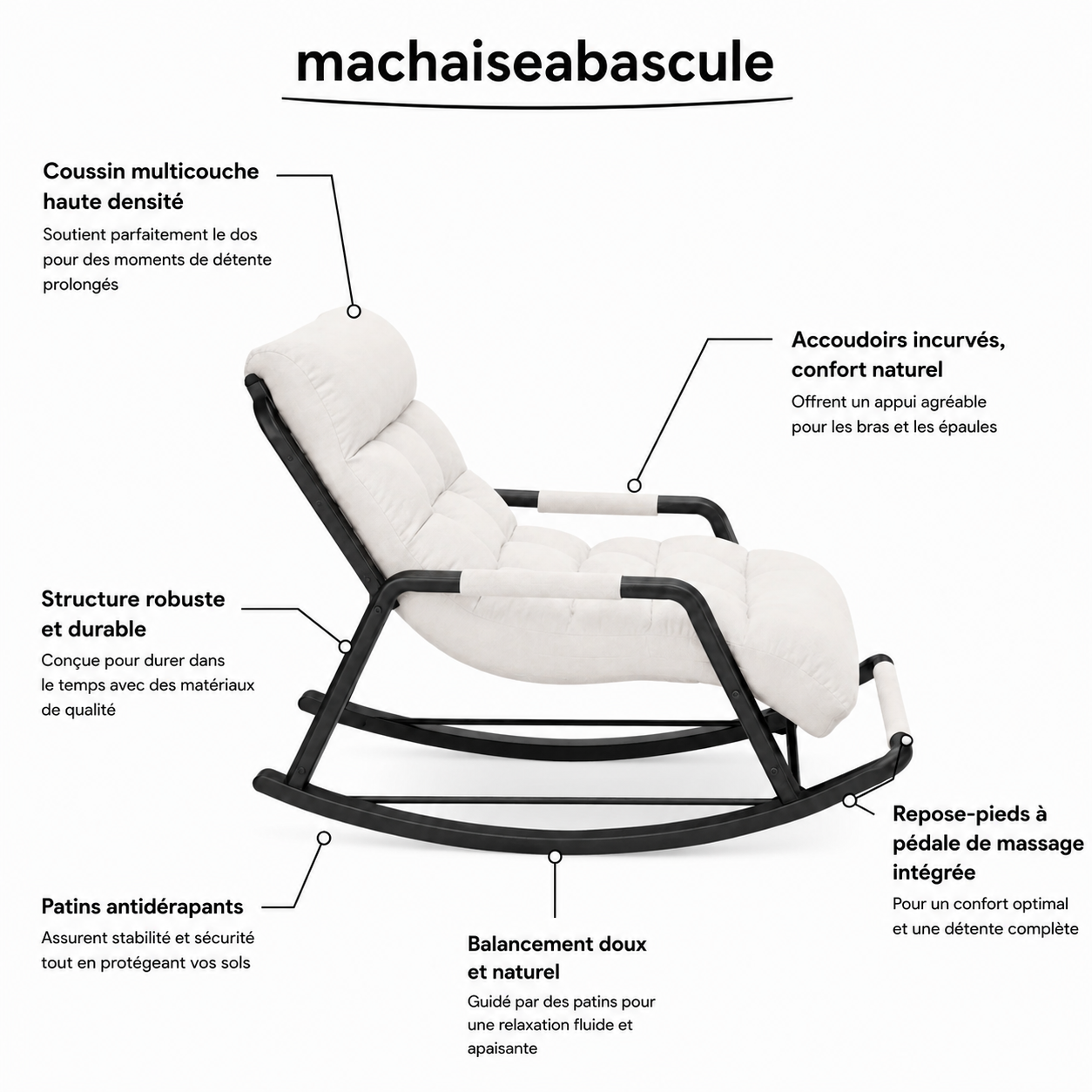 Rocking Chair OKLO en tissu capitonné