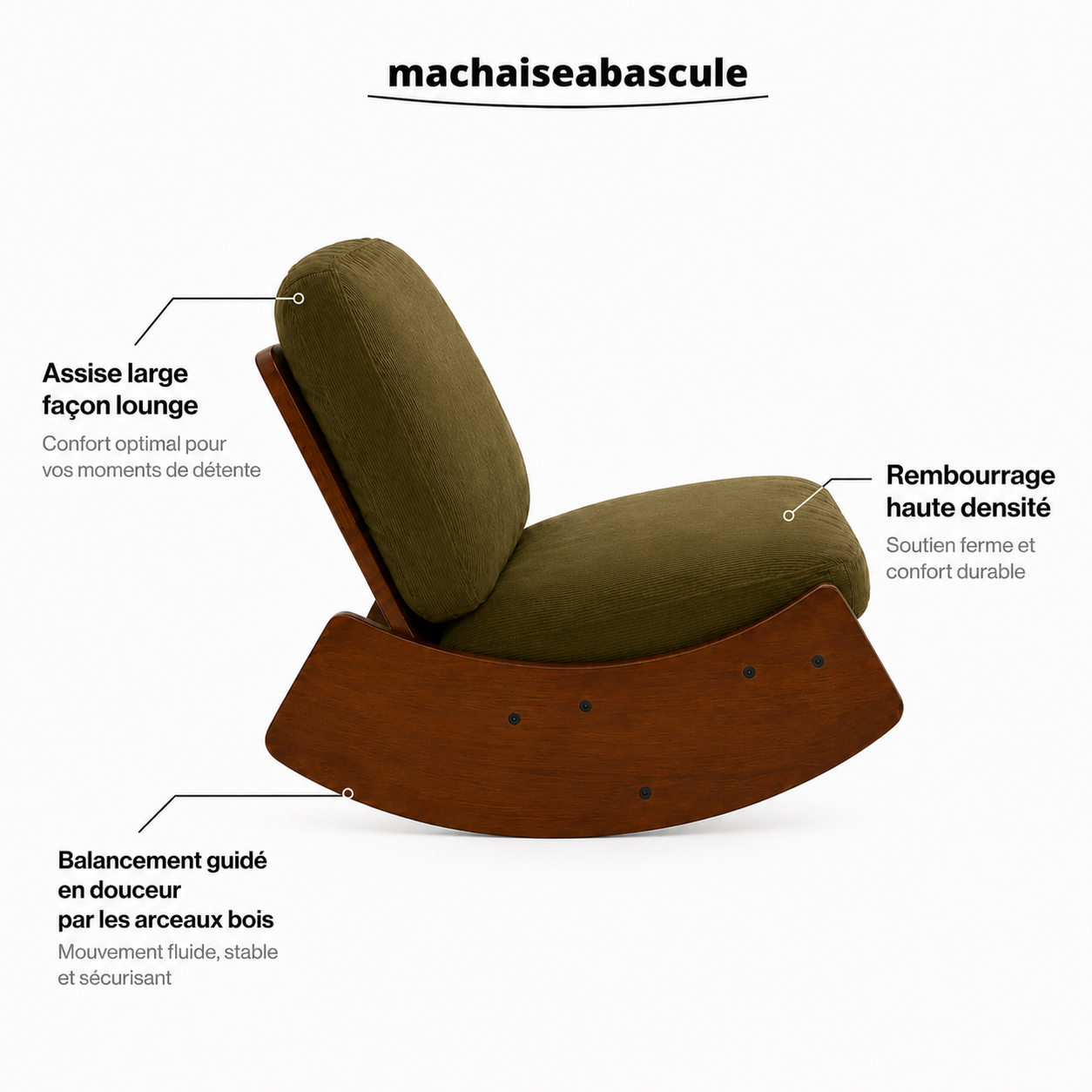 Rocking Chair KANO en velours côtelé & bois massif