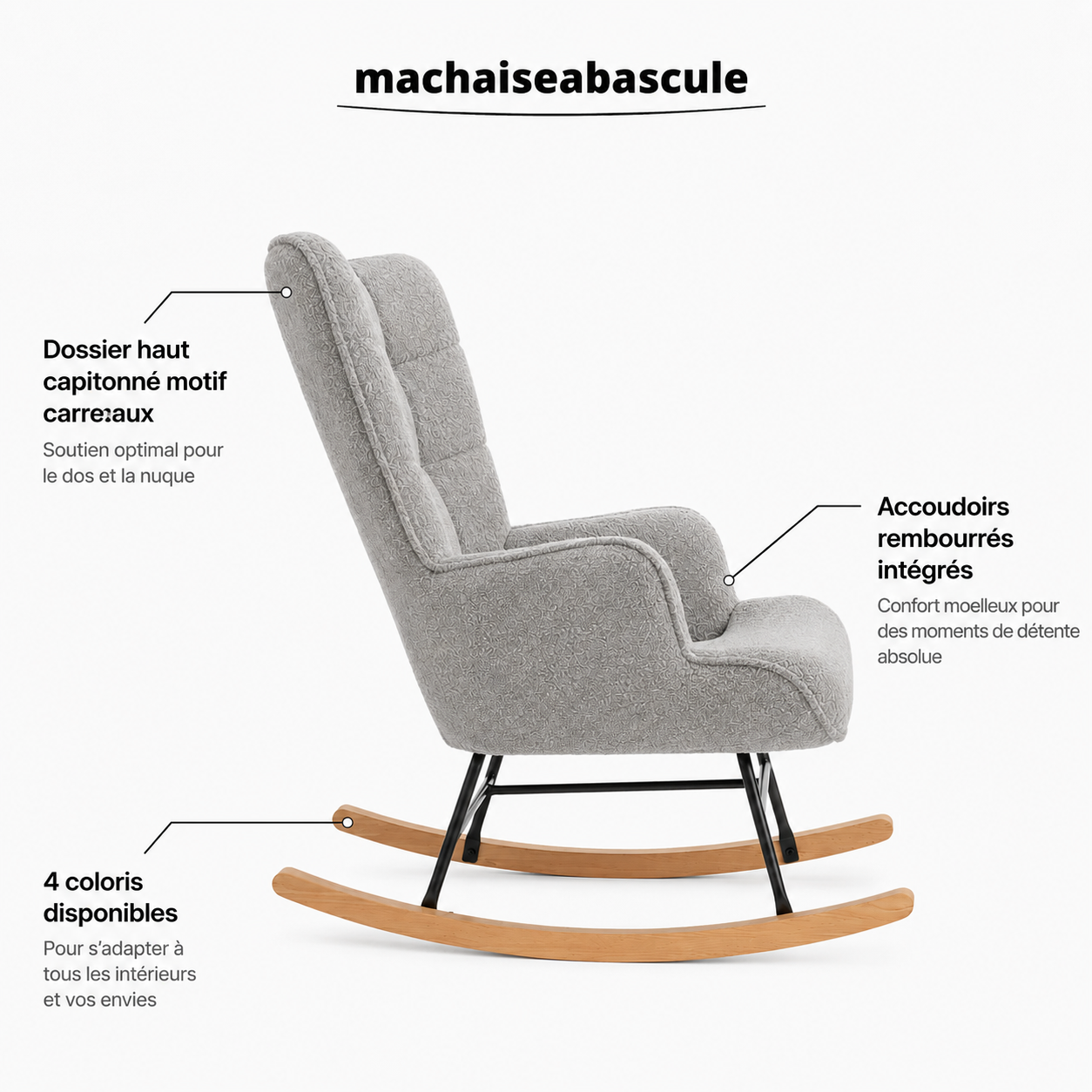 Rocking Chair NEVA en tissu teddy