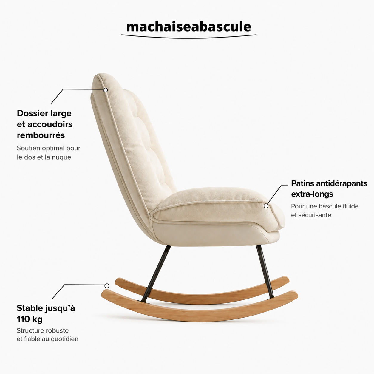 Rocking Chair LINO en tissu lin