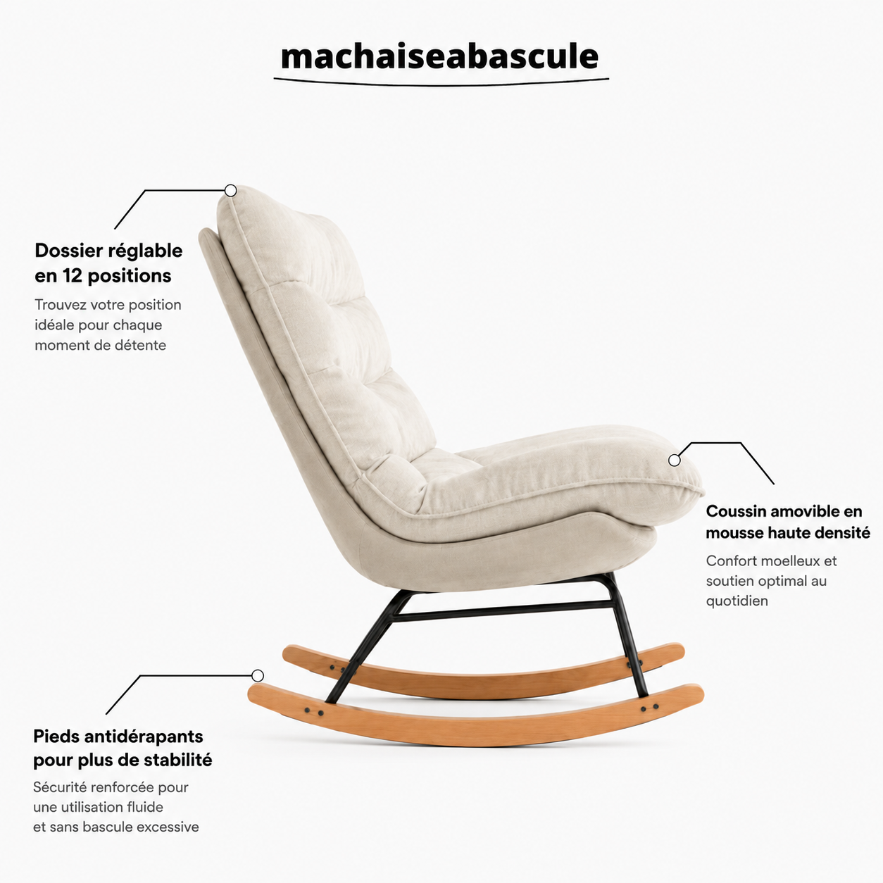 Rocking Chair MELO en tissu lin