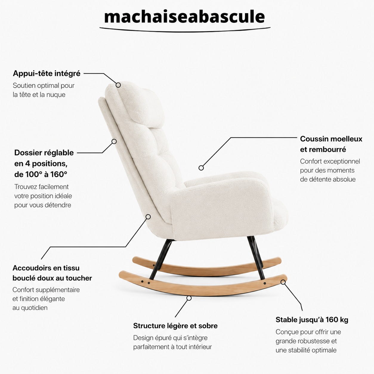 Rocking Chair NUMA en velours côtelé