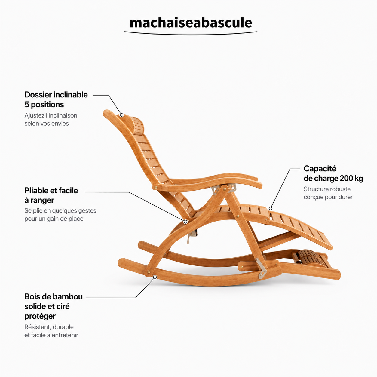 Rocking Chair TAKU en bambou ciré