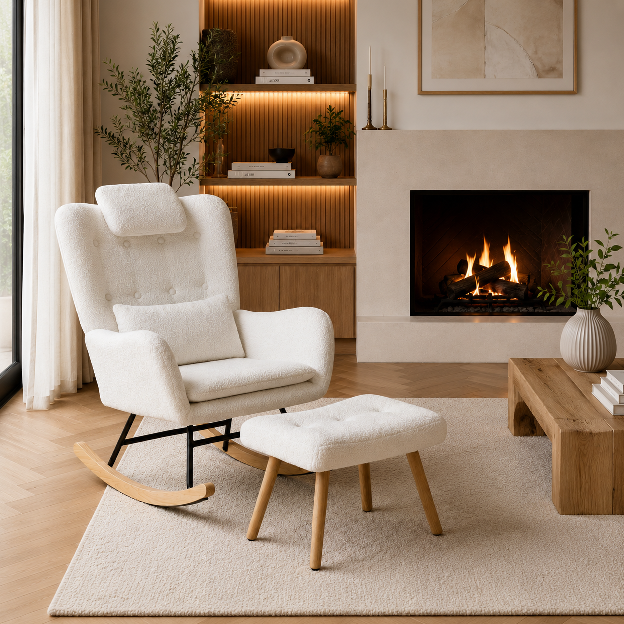 Rocking Chair ALBA en tissu teddy