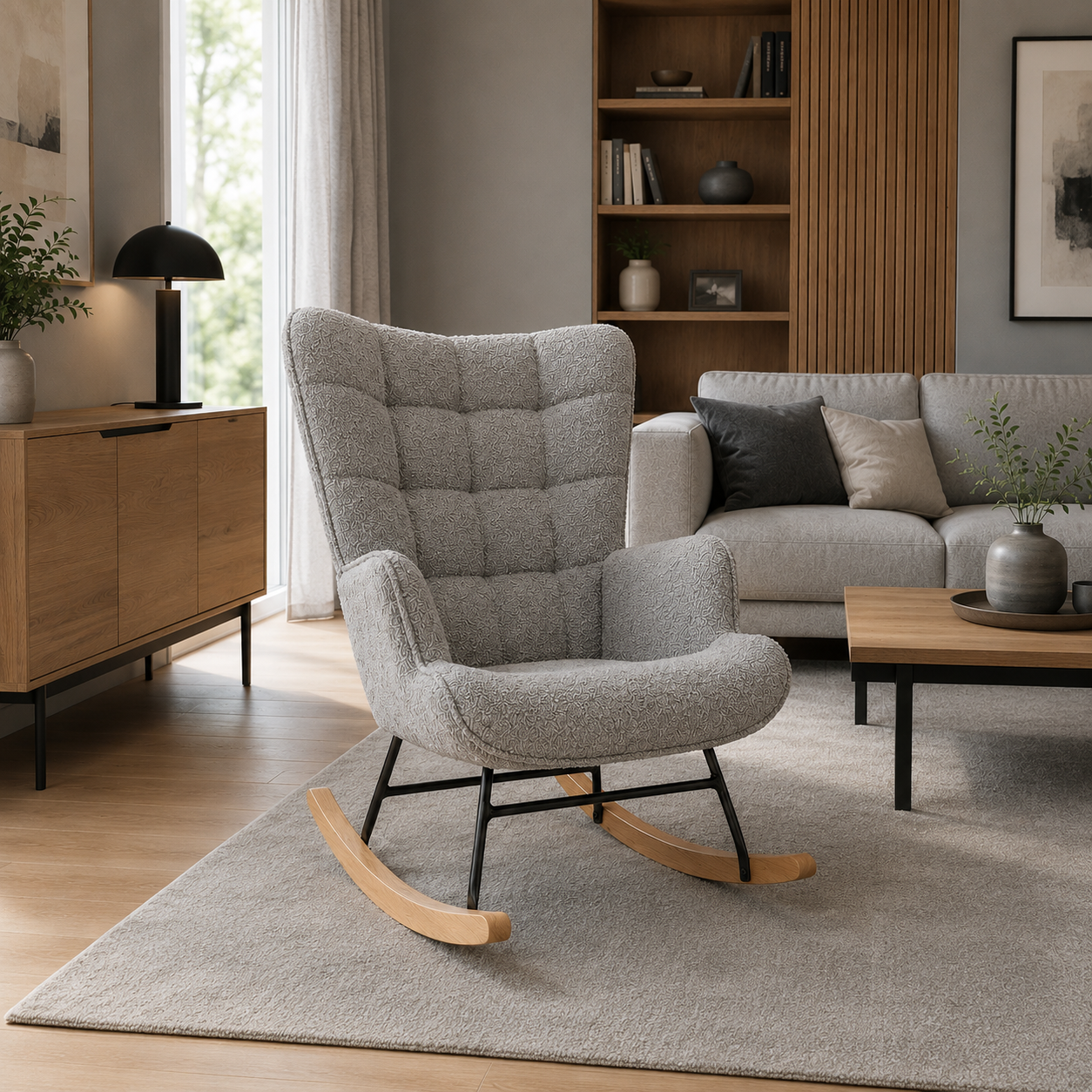 Rocking Chair NEVA en tissu teddy