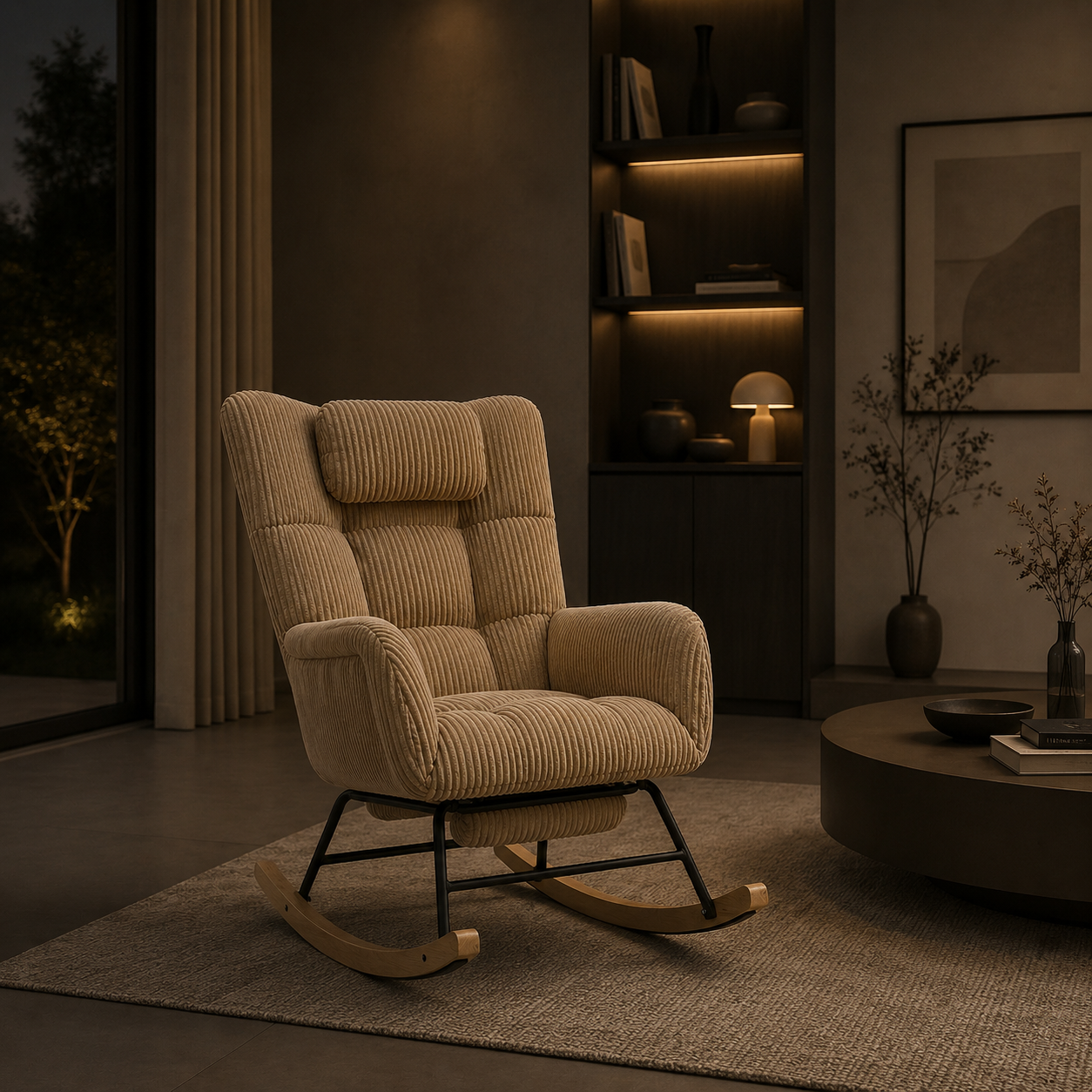 Rocking Chair CORDY en velours côtelé – vue trois quarts