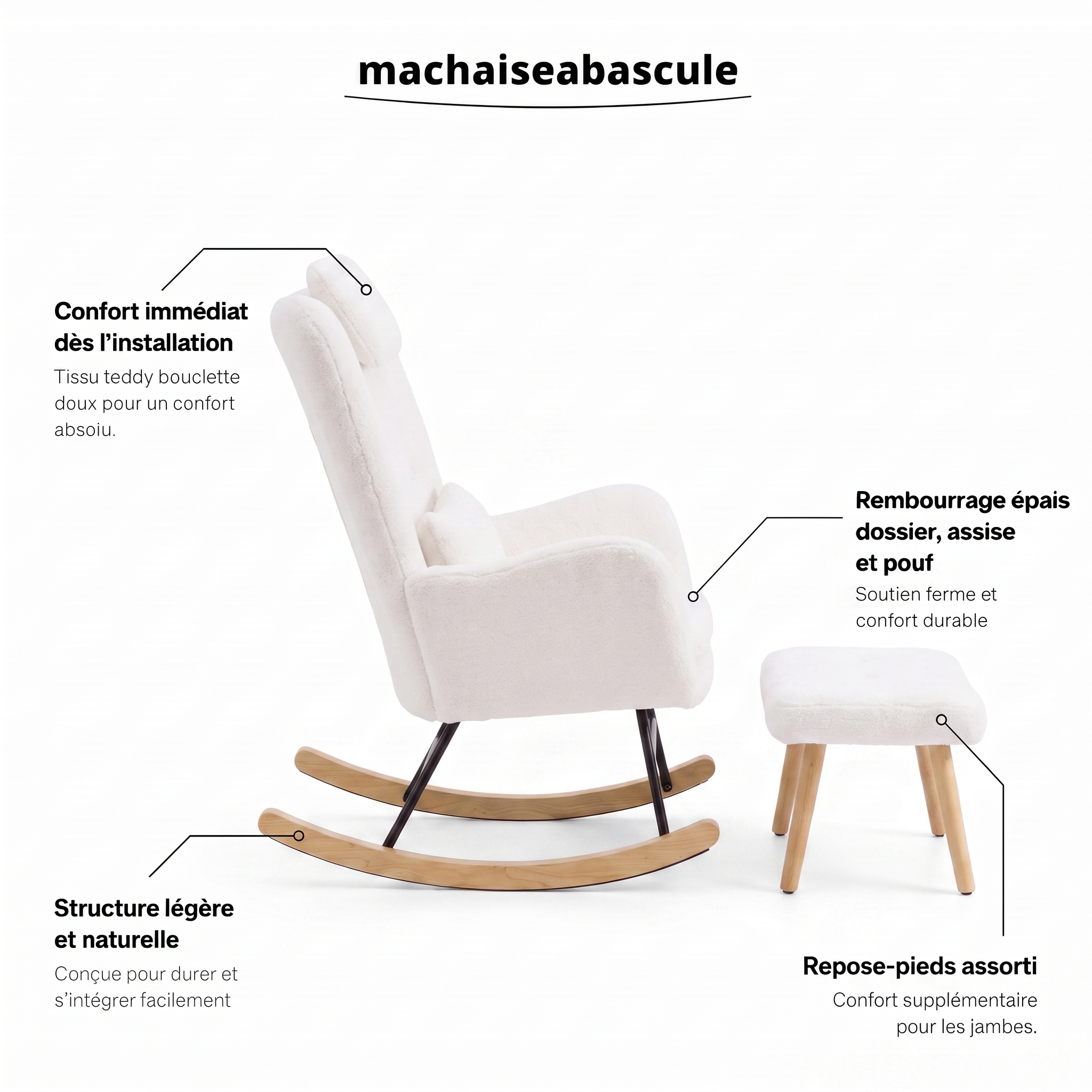 Rocking Chair ALBA en tissu teddy