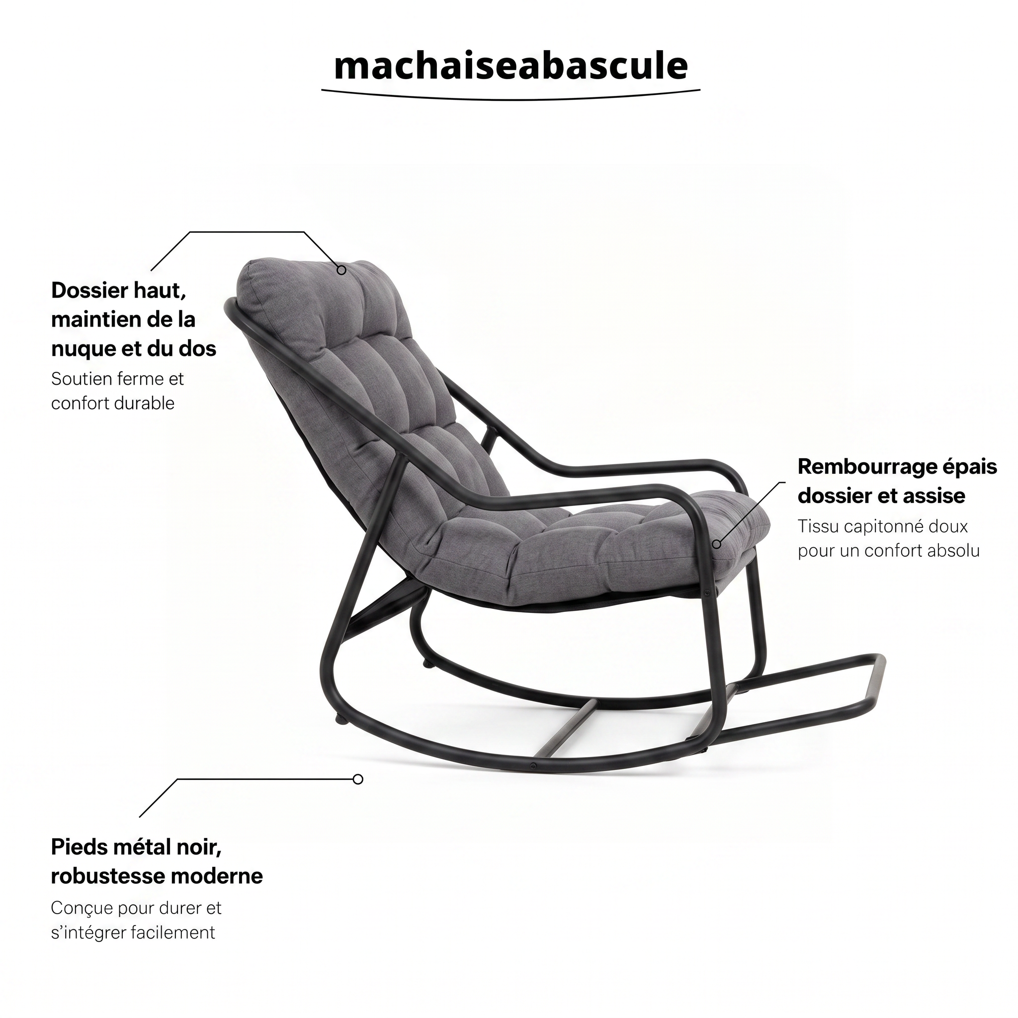 Rocking Chair DUNA en coton capitonné
