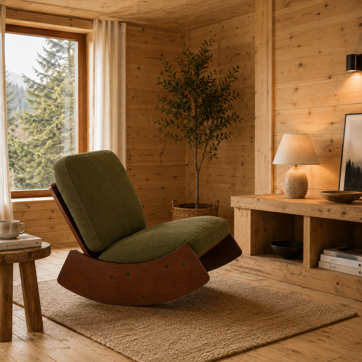 Rocking Chair KANO en velours côtelé – vue trois quarts