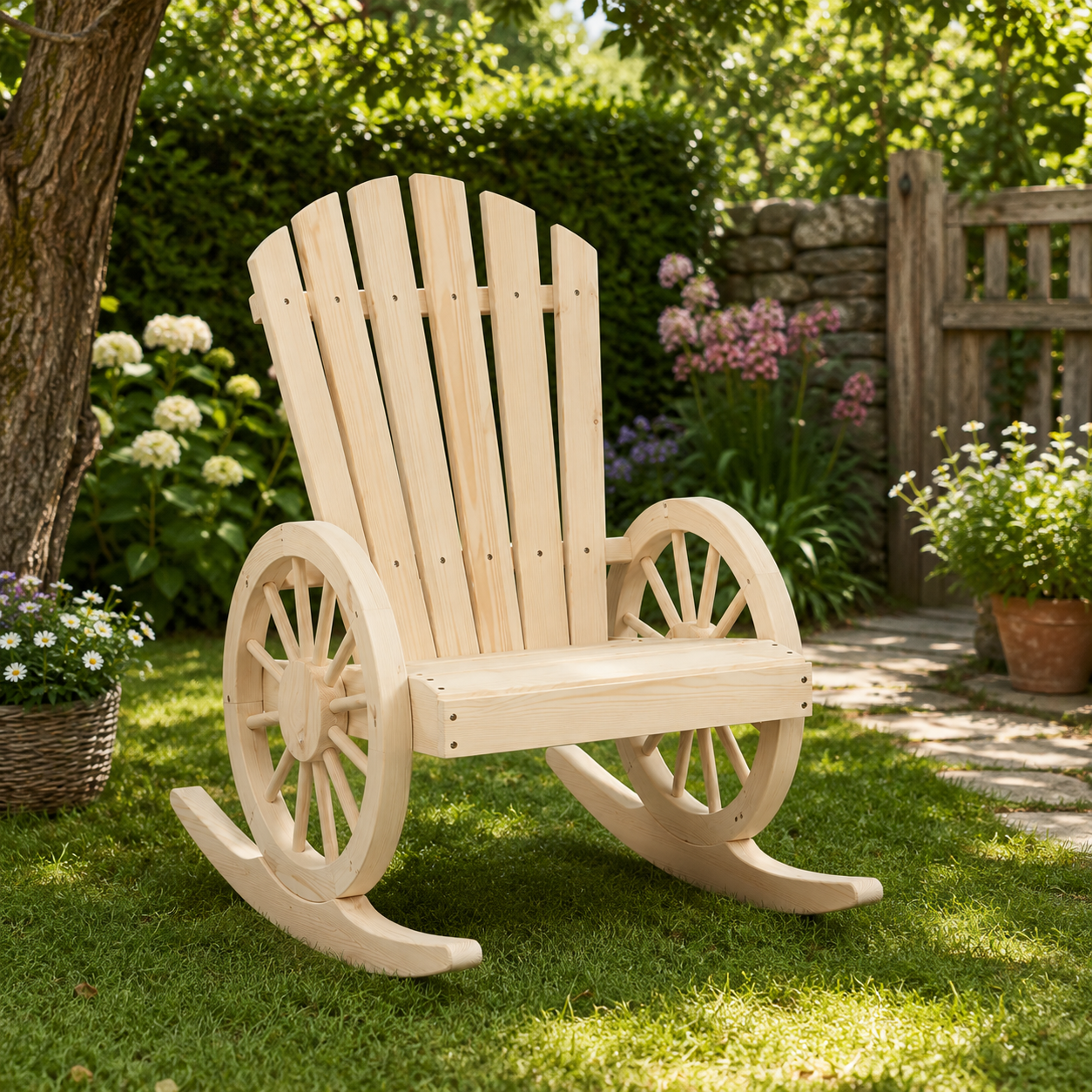 Rocking Chair WOODY en bois de sapin – vue trois quarts